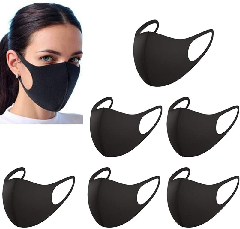 6 Pack Premium Fabric Face Mask Reusable, Washable, Breathable, Nose Wire Black Cloth face