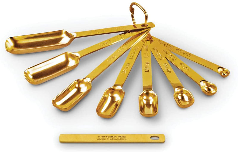 Gold Measuring Spoons - Set Of 7 Includes Leveler - Premium Heavy-Duty Stainless Steel