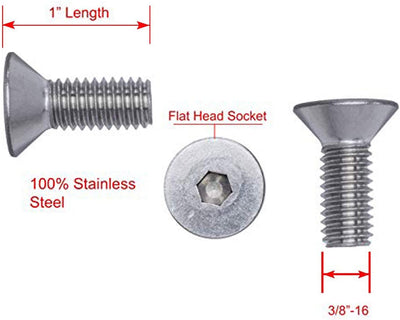 3/8"-16 X 1" Stainless Flat Head Socket Cap Screw Bolt, (25pc), 18-8 (304) Stainless