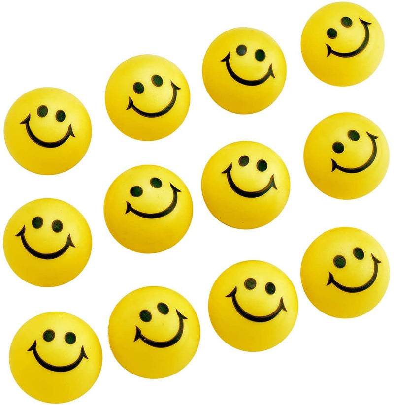 Kicko Yellow Smile Face Stress Balls - Pack of 12 2 Inch Goofy Squeeze Balls for Stress