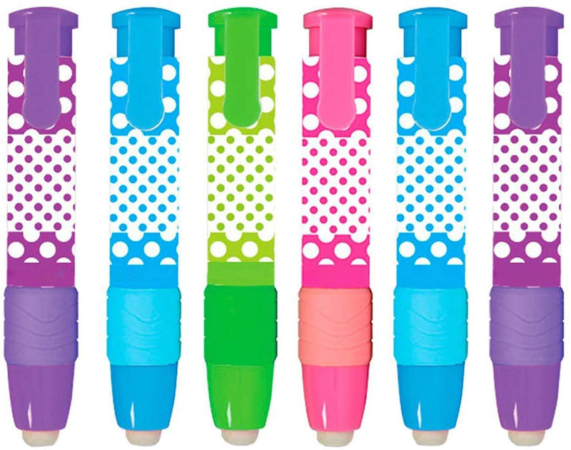 Kicko Dotted Eraser Stick - Set of 6 - Soft White Vinyl Retractable Erasers in Stylish Pen