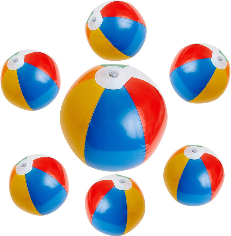 Kicko 6 Pack Inflatable Beach Balls - 12 Inch, Rainbow Colored - for Swimming Pools, Pool