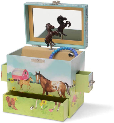 Jewelkeeper Musical Jewelry Box 3 Drawers, Horse and Barn Design, Home on The Range