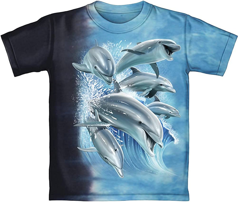 Dolphins Surfing Blue Youth Tee Shirt (Kids Medium
