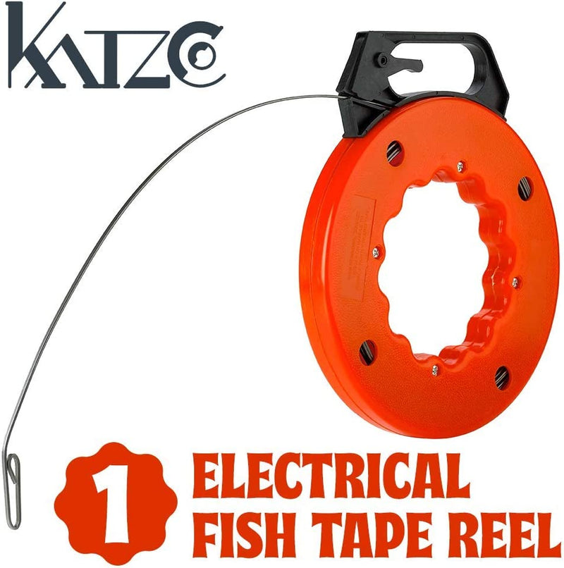 Katzco Electrical Fish Tape Reel - 50 Feet Reach - Impact Case for Electricians, Pull