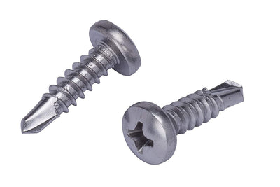 14 X 1-1/2" Stainless Pan Head Phillips Self Drilling Screw, (25pc), 410 Stainless Steel
