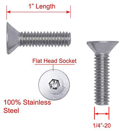 1/4"-20 X 1" Stainless Flat Head Socket Cap Screw Bolt, (100pc), 18-8 (304) Stainless