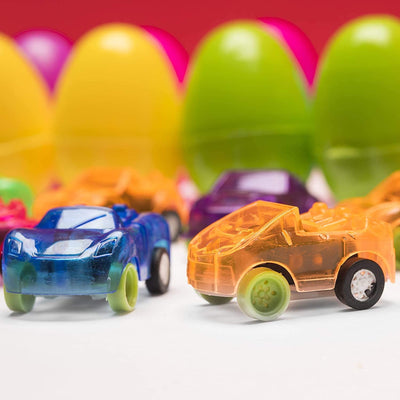 Kicko Mini Pull Back Car Filled Surprise Eggs - 12 Pack - 2 Inch - for Kids, Party Favors
