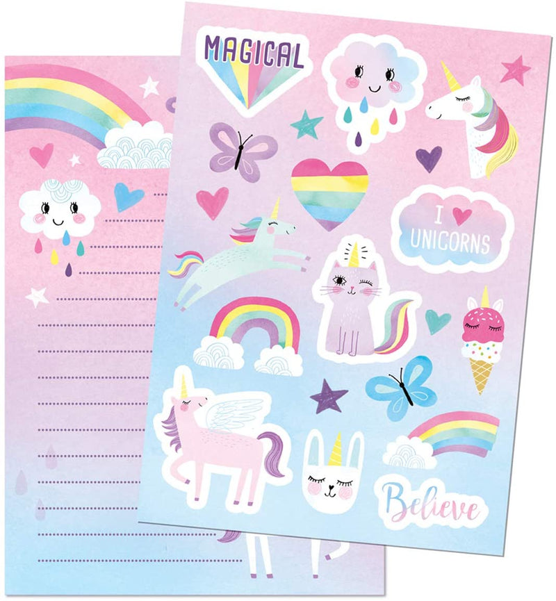 Jewelkeeper Rainbow Unicorn Design Writing Kit with Gold Foil, Girls Stationery Paper