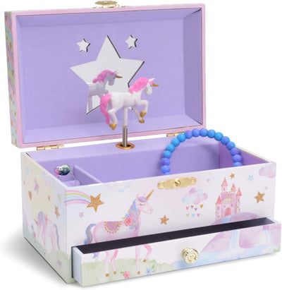 Jewelkeeper Girl's Musical Jewelry Storage Box with Pullout Drawer, Rainbow Unicorn