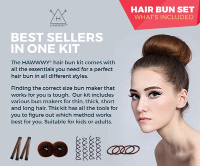 Hawwwy 12-Piece Hair Bun Maker Kit & Carry Case, Easy & Fast Small Bun Best Sellers Kit