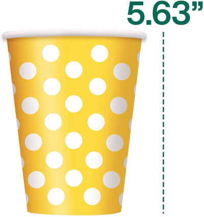 Kicko Sunflower Yellow Polka Dot Paper Cups - 24 Pack - 12 Oz. - Disposable Drinking