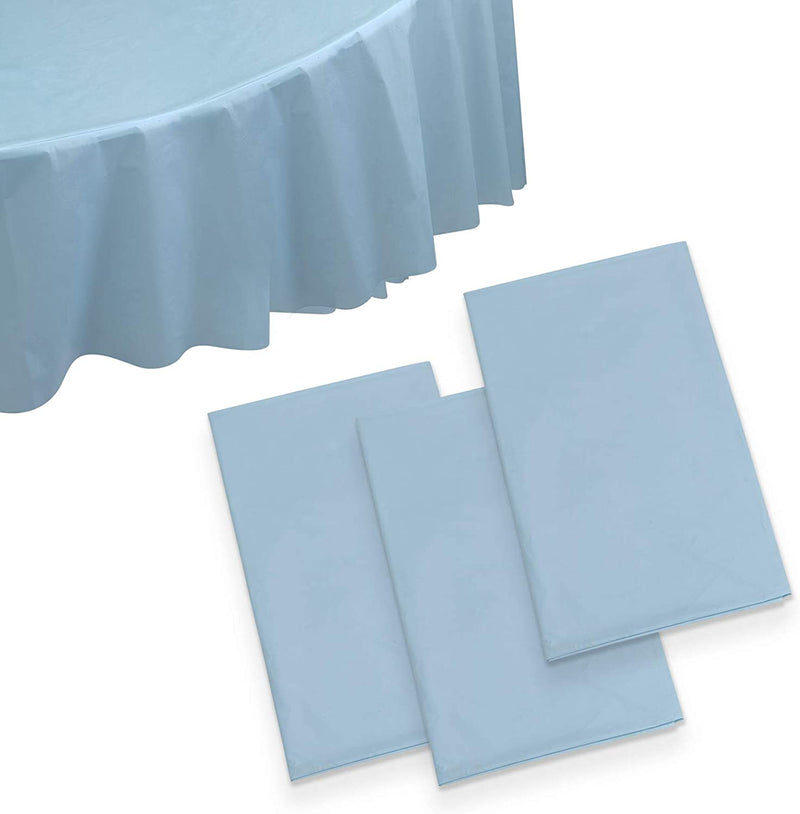 Kicko Baby Blue Solid Round Plastic Table Covers - 3 Pack - 84 Inches in Diameter