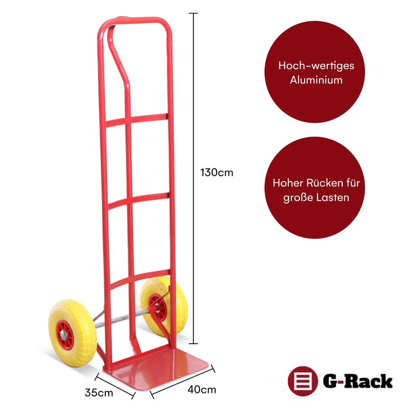 Industrial heavy load sack cart with stab -resistant tires red 325 kg capacity
