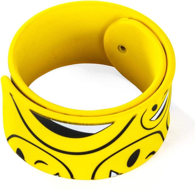 Kicko 12 Pack Emoji Slap Bracelets Assorted Emoticons Smile Face - Fun for Kids and Adults