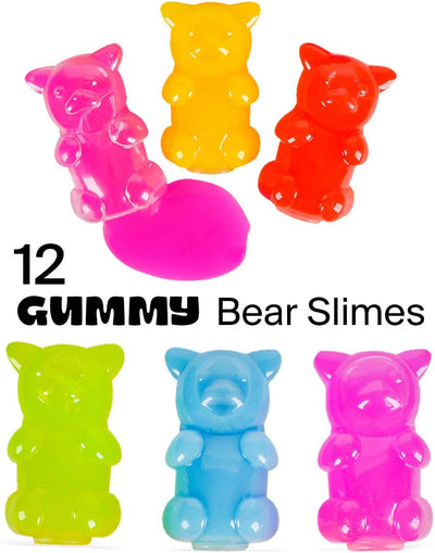 Kicko Gummy Bear Slime - 12 Pack - Neon Gooey Slimes in Teddy Bear Shaped Jars - for Party