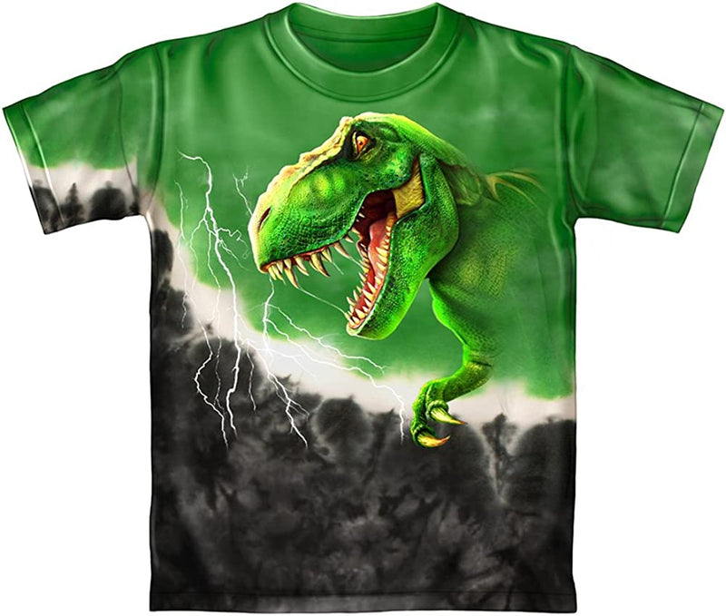 T-Rex Green Tie-Dye Youth Tee Shirt (Kids Large