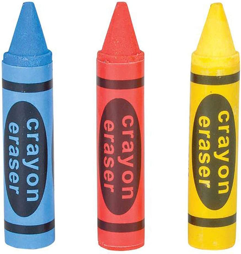 Kicko Crayon Shaped Erasers - 12 Pack Rubber Pencil Eraser - for School Supplies, Party