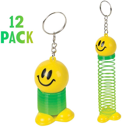 Kicko Smile Face Coil Spring Keychain - 12 Pack Mini Backpack Clip - Keyring for Party