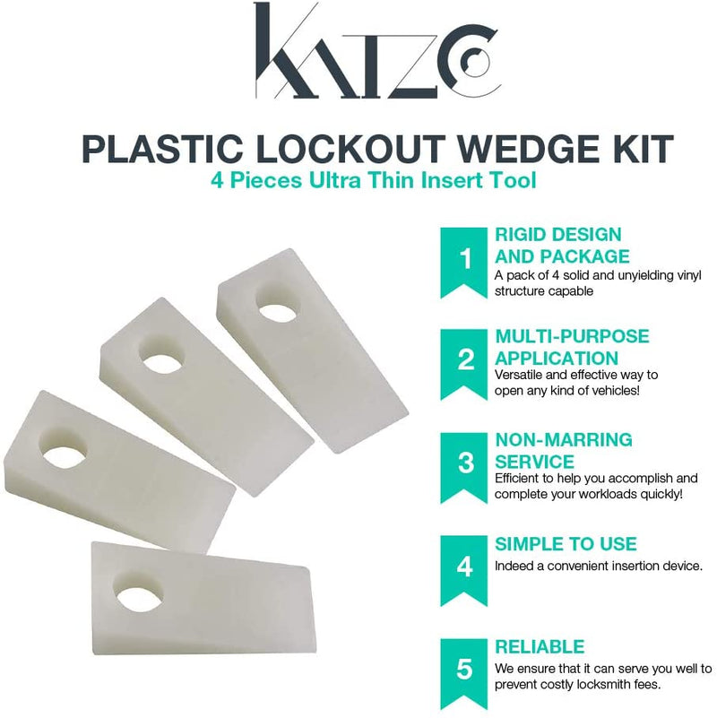 Katzco Plastic Doorway Wedge Kit  4 Pieces Thin Door Propping Tool - Ideal for Car