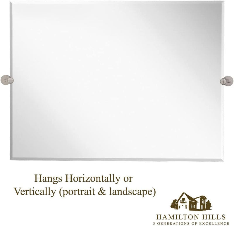 Large Pivot Rectangle Mirror With Polished Chrome Wall Anchors | Silver Backed Adjustable