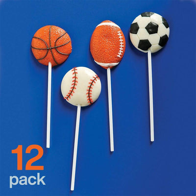 Kicko 2 Sports Ball Lollipops - Pack of 12 Assorted Fruit-Flavored Candy Suckers