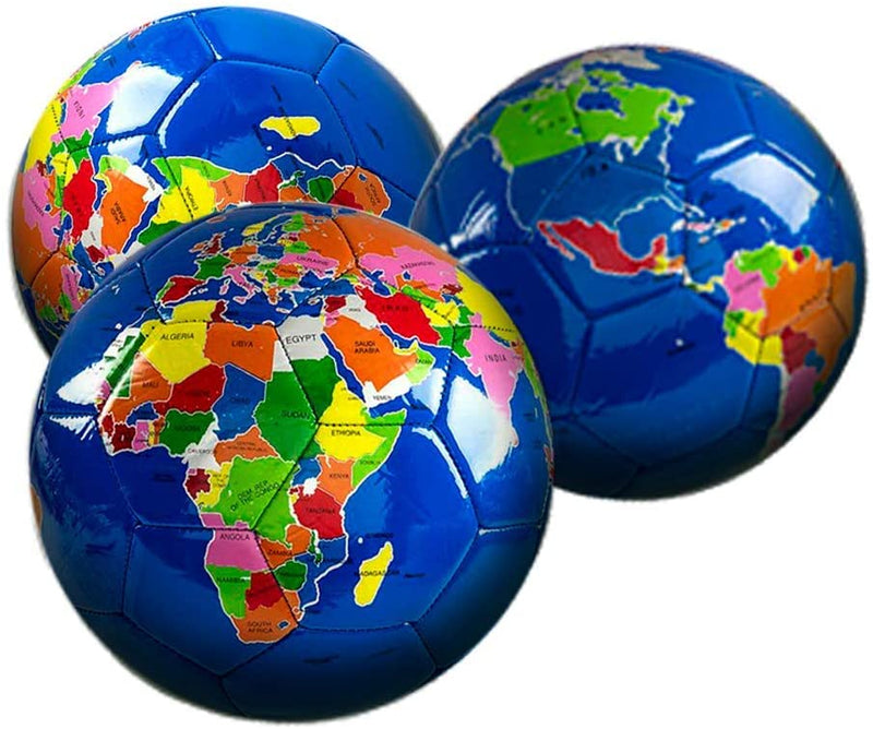 Kicko Globe Soccer Ball - Pack of 3 9 Inch Ball with World Earth Design - Perfect