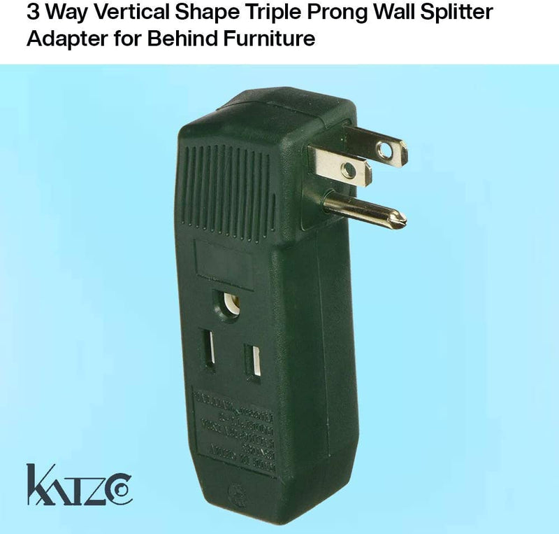 Katzco 3 Way Outlet Wall Tap - Vertical Shape Triple Prong Wall Splitter Adapter