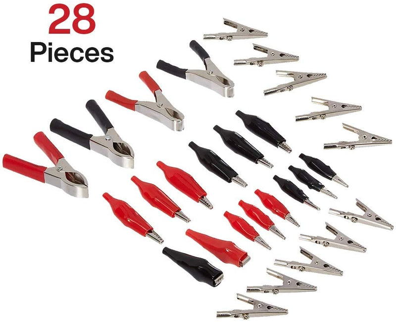 Katzco Electrical Alligator Clips - 28 Pack - Durable Metal Clip in Red and Black Color