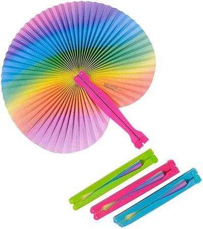 Kicko 10 Inch Folding Rainbow Paper Fan - 12 Pieces of Accordion Style Assortment