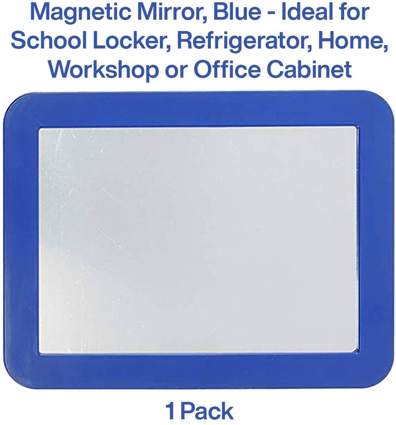 Katzco 5 x 7 Inch Magnetic Mirror, Blue - Ideal for School Locker, Refrigerator, Home