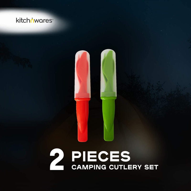 Katzco Plastic Camping Cutlery Set - 2 Pack - for Hiking, Climbing, Biking, Outdoors