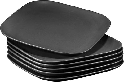 10" Square Ceramic Buffet Restaurant Dinner Plates, Stackable Set of 6, Black, Chip
