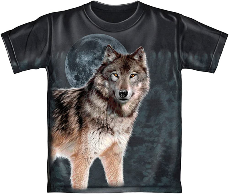 Wolf Midnight Moon Tie-Dye Youth Tee Shirt (Small 6-7