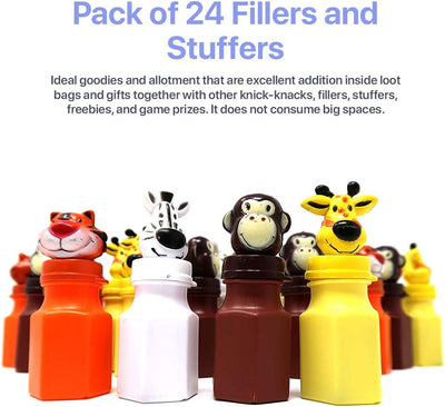 Kicko - 3 Inch Zoo Animal Bubble Bottle - 24 Pieces of Assorted Jungle Figure Blob Holders