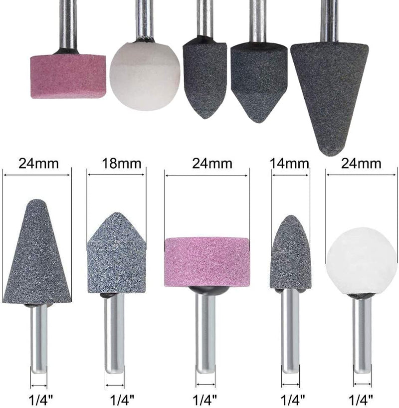 Katzco Mounted Stone - 1/4 Inch Shank - 5 Pieces - Abrasive Disc for All Ferrous Metals