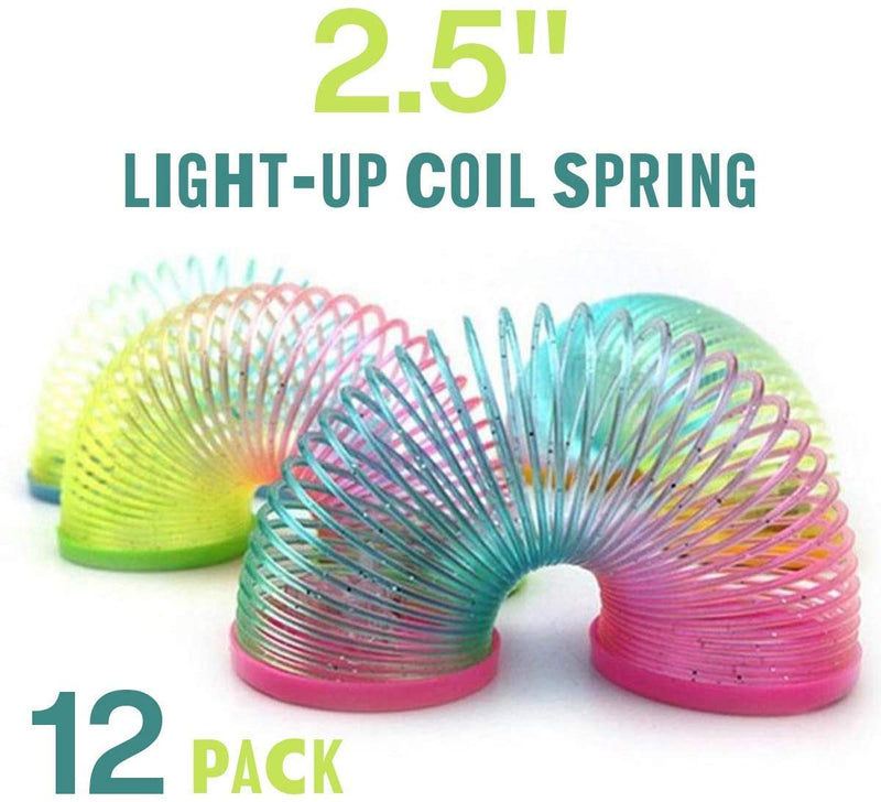 Kicko Light up Spirals - 12 Pack - 2.5 Inch Light-Up Coil Spring in Rainbow Colors for Toy