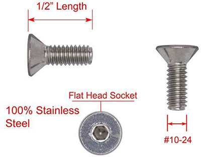 10-24 X 1/2" Stainless Flat Head Socket Cap Screw Bolt, (100pc), 18-8 (304) Stainless