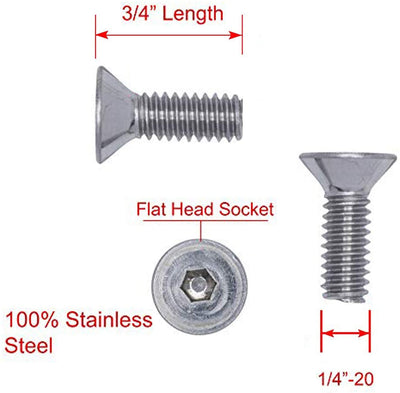 1/4"-20 X 3/4" Stainless Flat Head Socket Cap Screw Bolt, (100pc), 18-8 (304) Stainless