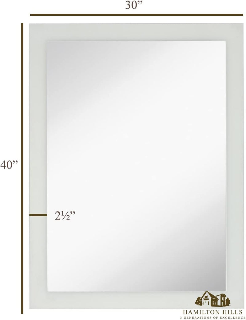 Hamilton Hills Large Frosted Edge Modern Rectangular Wall Mirror Premium Silver Backed