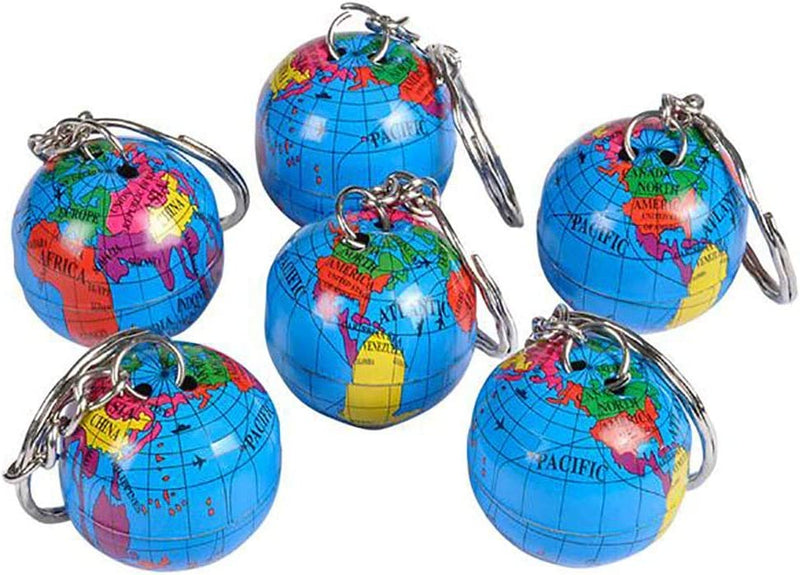 Kicko 1 Inch Globe Keychain - 12-Pack Mini Backpack Hook for Travelers - Keyring for Bag