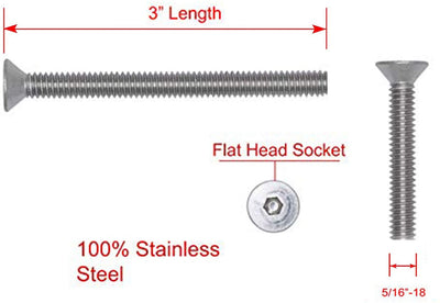 5/16"-18 X 3" Stainless Flat Head Socket Cap Screw Bolt, (25pc), 18-8 (304) Stainless