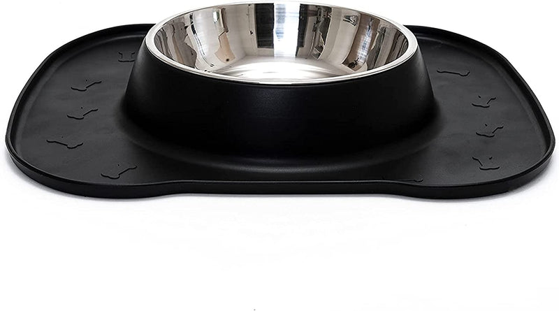 Dog bowl with integrated bowl pad for dogs and cats with stainless steel