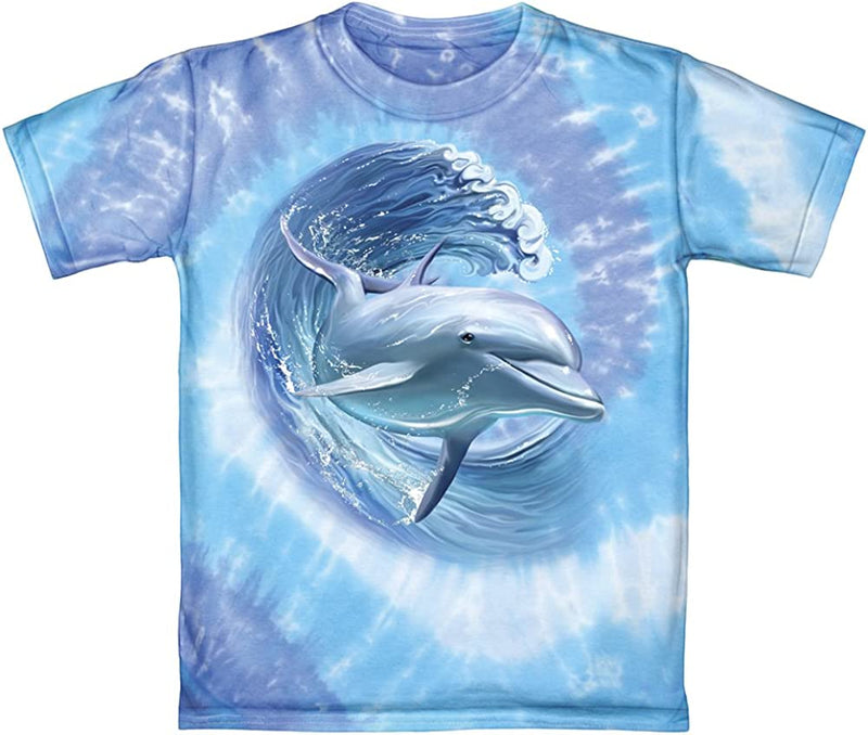 Dolphin Surfing Tie-Dye Adult Tee Shirt (Adult Medium