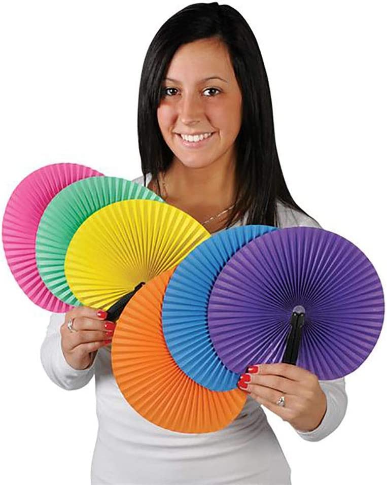Kicko Folding Solid Color Paper Fan - 12 Pack - 10 Inch - Accordion Style Assortment -