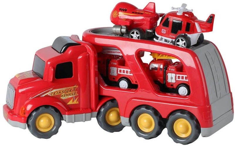 Fire Truck Rescue and Emergency Transport Vehicle with Helicopter, Airplane and 2 Fire