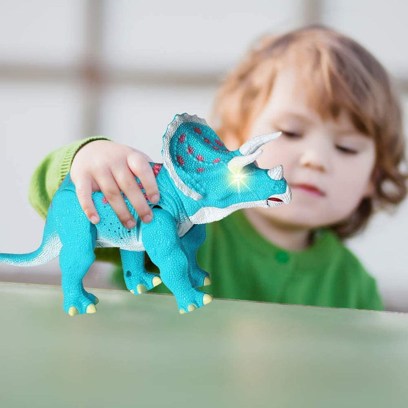 Remote Control Dinosaur - Triceratops Toy Roars, Walks, Lights Up, Bobs its Head