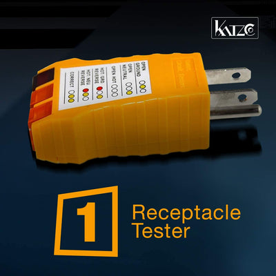 Katzco Receptacle Tester - Ideal for 110-125 Vac 3 Wire Receptacles. Tester Indicates Open