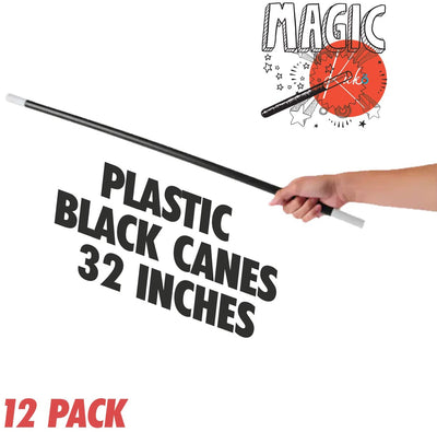 Kicko Black Plastic Canes - 12 Pack - 32 Inches - for Kids, Arts, Crafts, Party Favors
