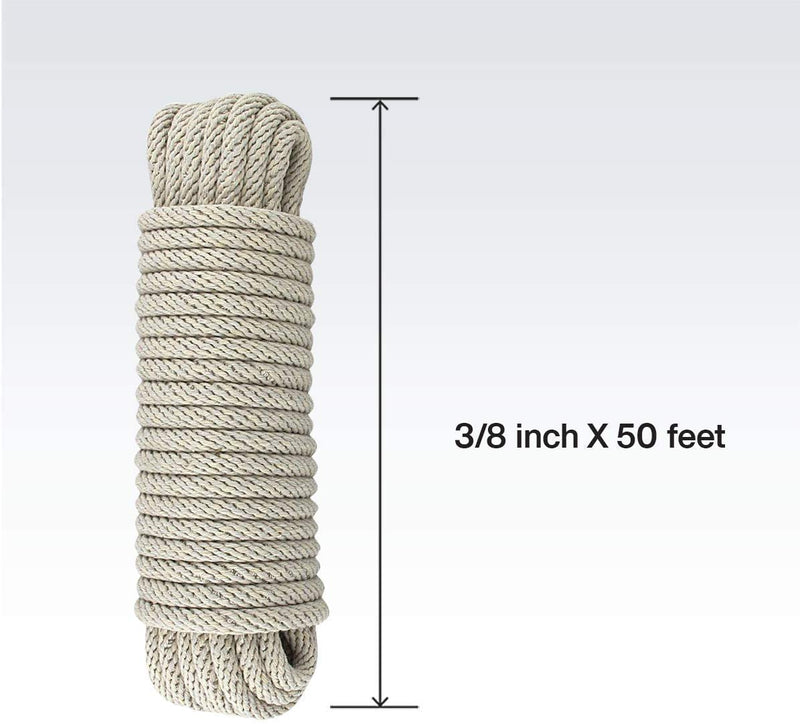 Katzco Natural Cotton Rope - 2 Pack - 100 Feet - 3/8 Inch Thick - for Sports, Hiking